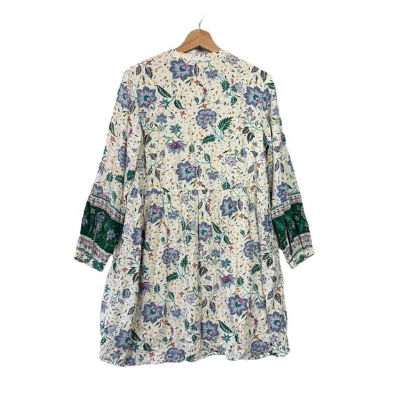Old Navy Womens Dress Sz M Multicolor Floral Peasant Long Sleeve Pintuck Front - Picture 2 of 8